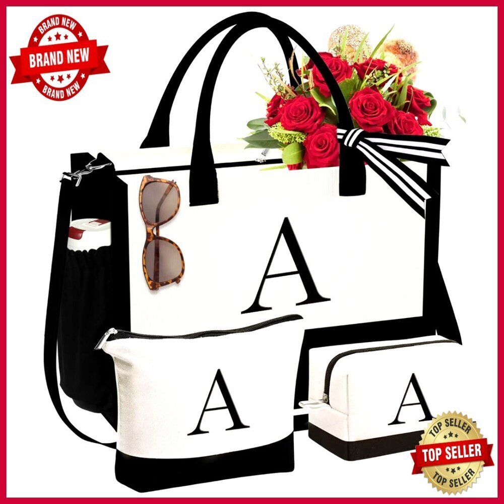 Large Canvas Tote Bag with Zipper Closure and Adjustable Strap